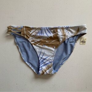 Aerie Tropical Print Bikini Bottom Size Medium Gold Tan Blue NWT